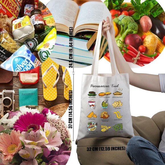 Panamanian Food Tote Bag Canvas Large Travel Grocery Shopping Handbag - Picture 2 of 7